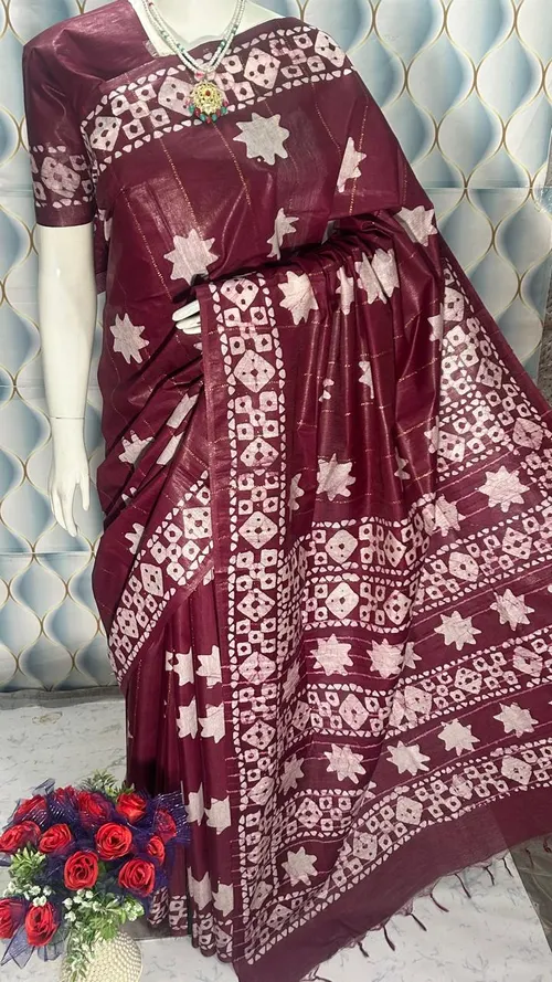 Elegant Katan Silk Batik Print Saree – Handcrafted Heritage with a Modern Touch